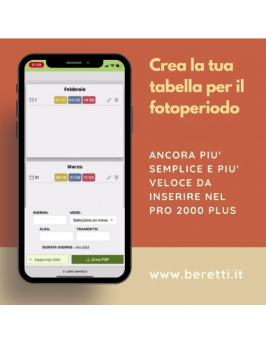 Crea tabella personalizzata fotoperiodo Beretti